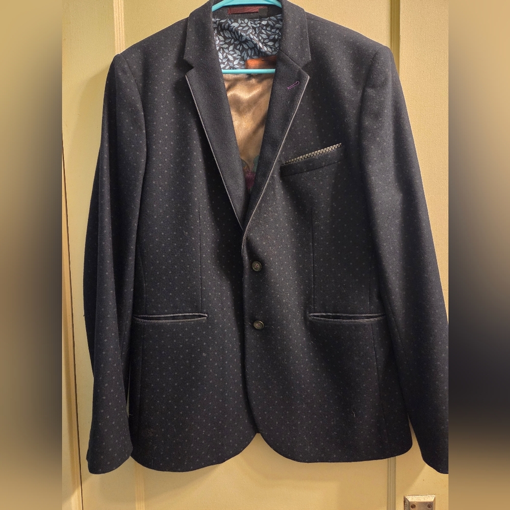 Ted Baker Men's Polks Dot Wool Jacket With Fantastic Rooster Lining Sz 5 (US42)